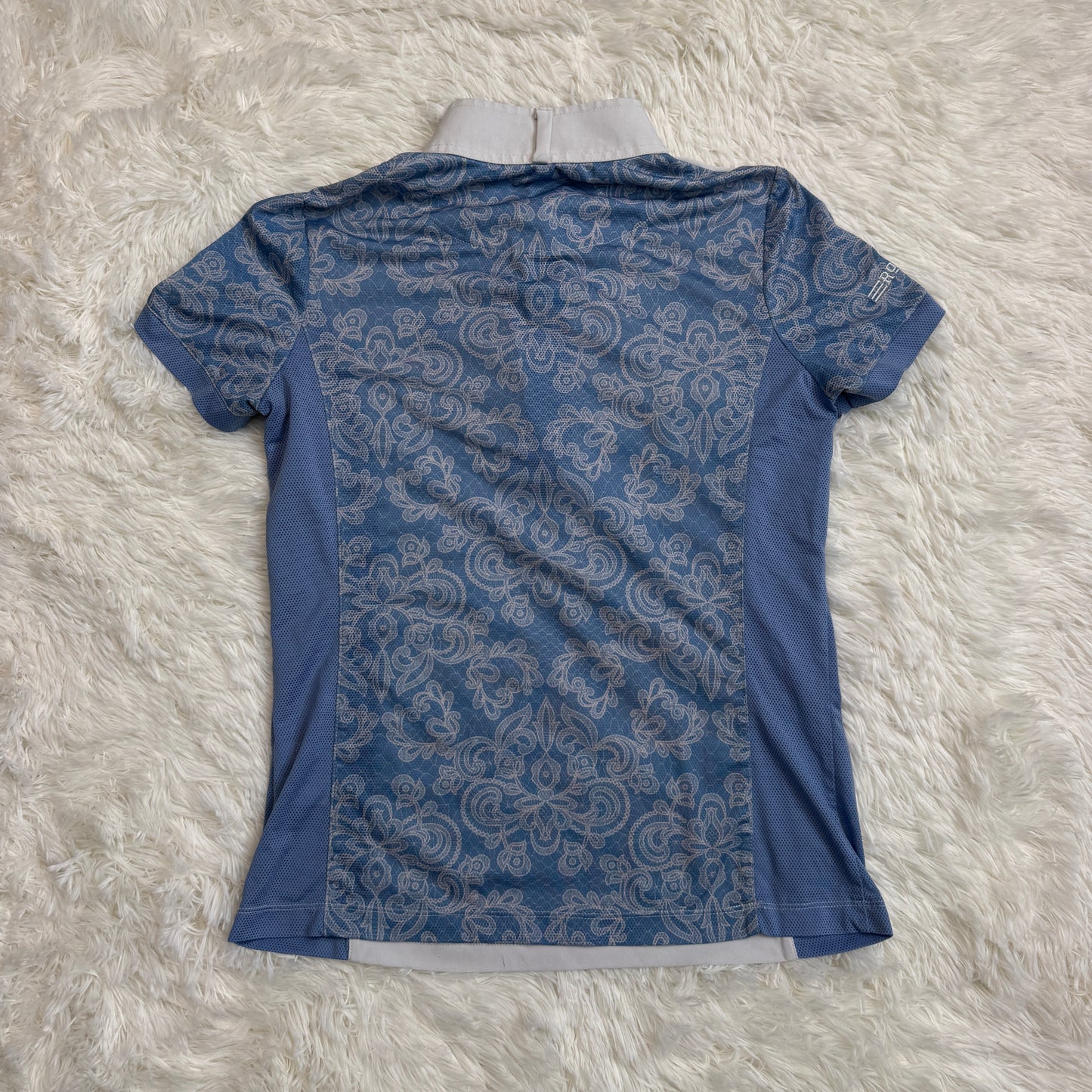 Women’s XS White/Blue Romfh Short Sleeve Horseback Riding Show Shirt