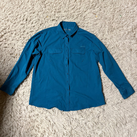 Women’s Large Blue Ariat Long Sleeve Horseback Riding Button Down Sunshirt