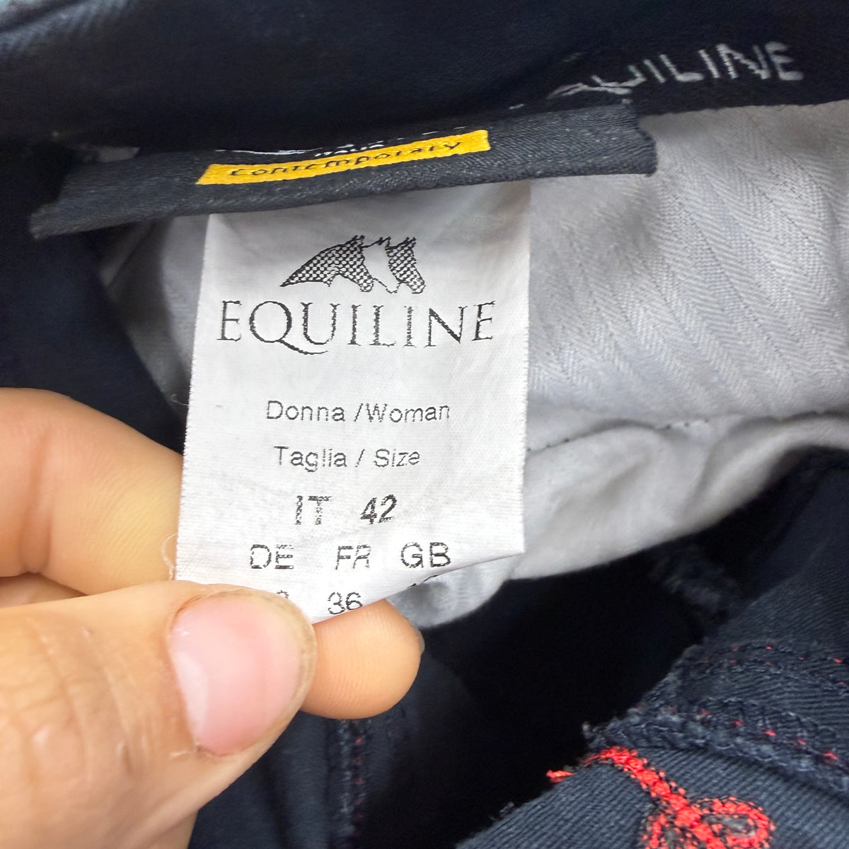 Women’s Size IT42 Navy Equiline Knee Patch Horseback Riding Breeches