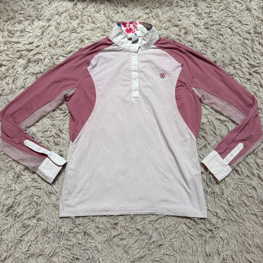 Women’s Large White/Pink Ariat Long Sleeve Horseback Riding Show Shirt