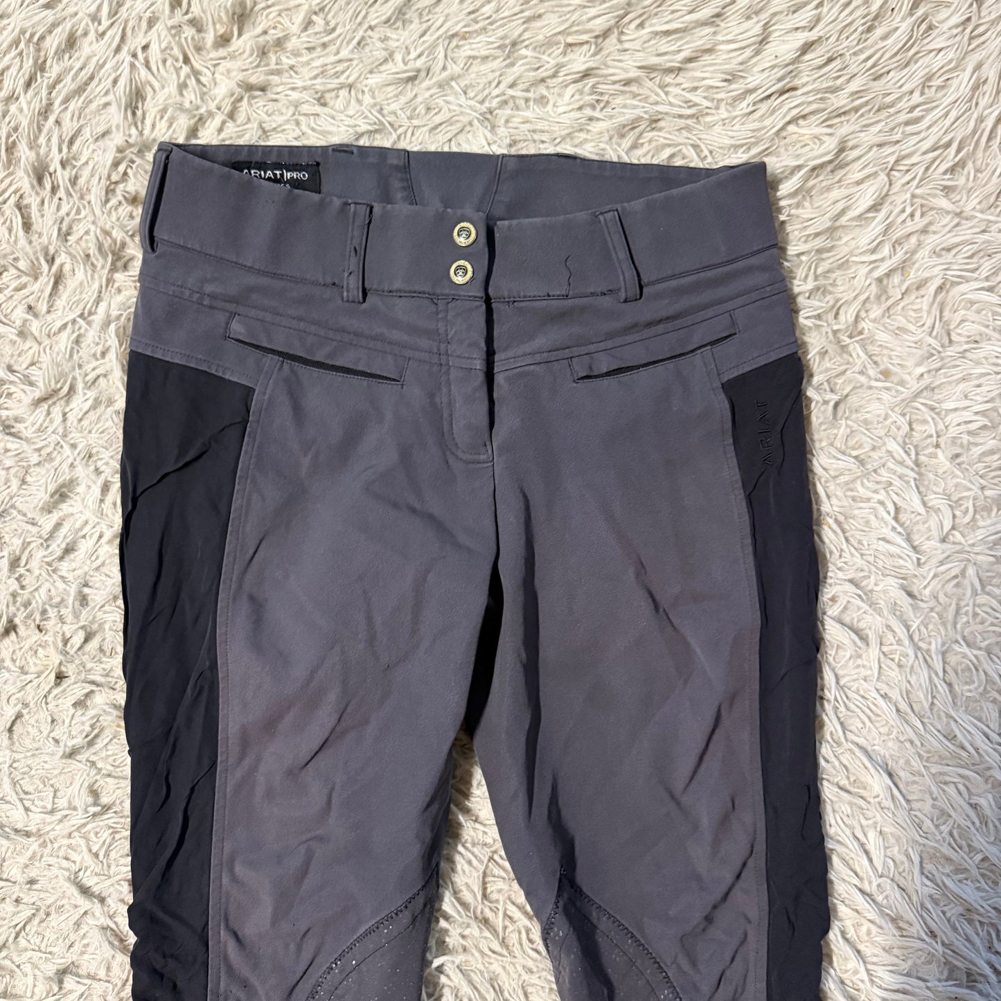 Women’s Size 26R Grey/Black Ariat Knee Patch Horseback Riding Breeches