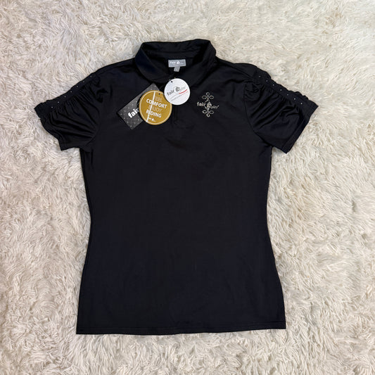 New Women’s Large Black Fair Play Short Sleeve Horseback Riding Polo Shirt