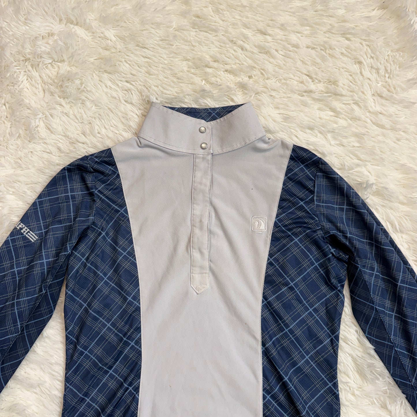 Women’s XS White/Blue Romfh Long Sleeve Horseback Riding Show Shirt