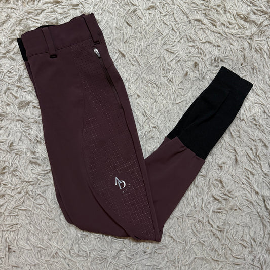 Size UK 6 Maroon Aztec Diamond Knee Patch Horseback Riding Breeches