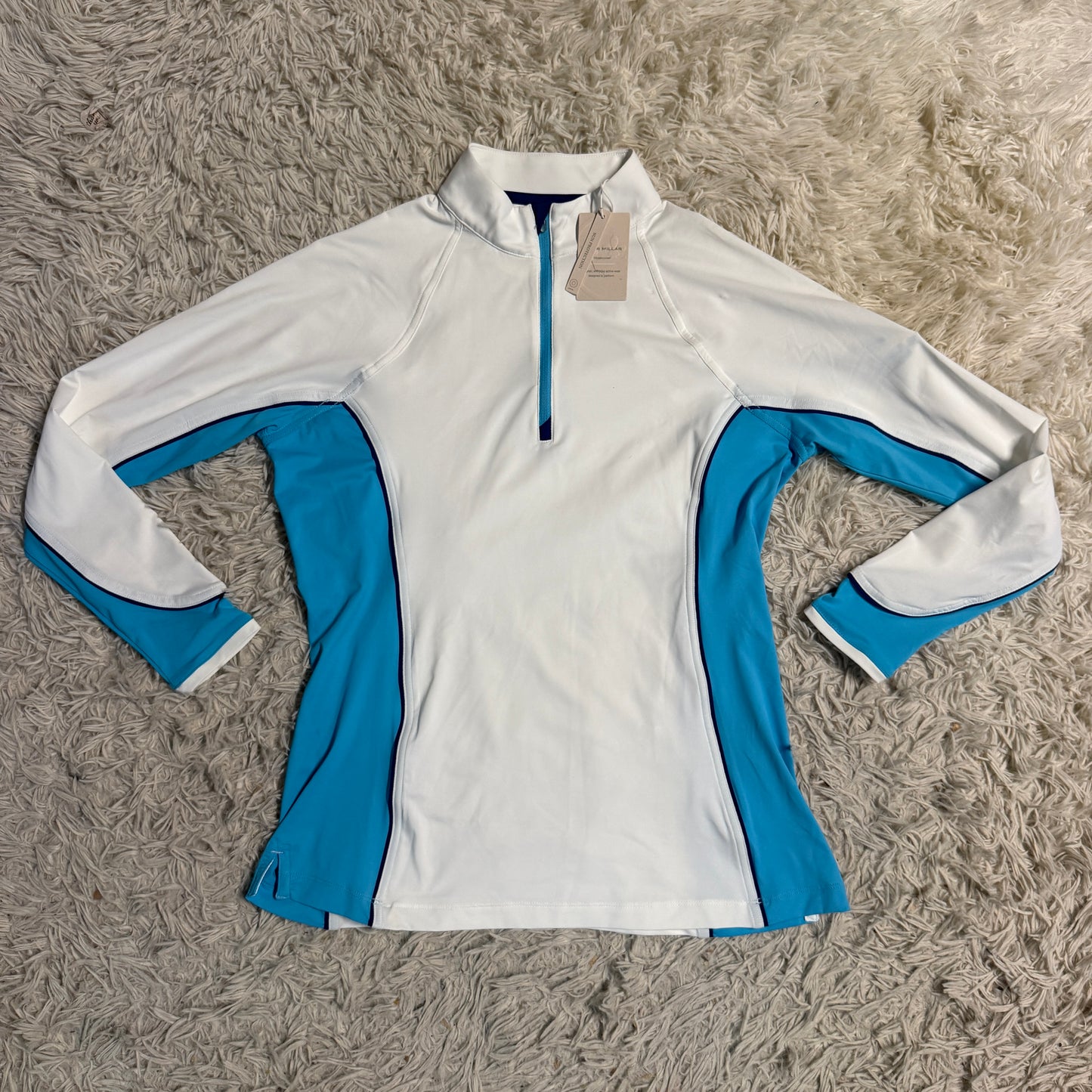 New Women’s Small White/Blue Peter Millar Long Sleeve Horseback Riding Sunshirt
