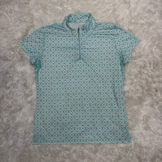 Women’s Large White/Blue Bette & Court Short Sleeve Horseback Riding Sunshirt