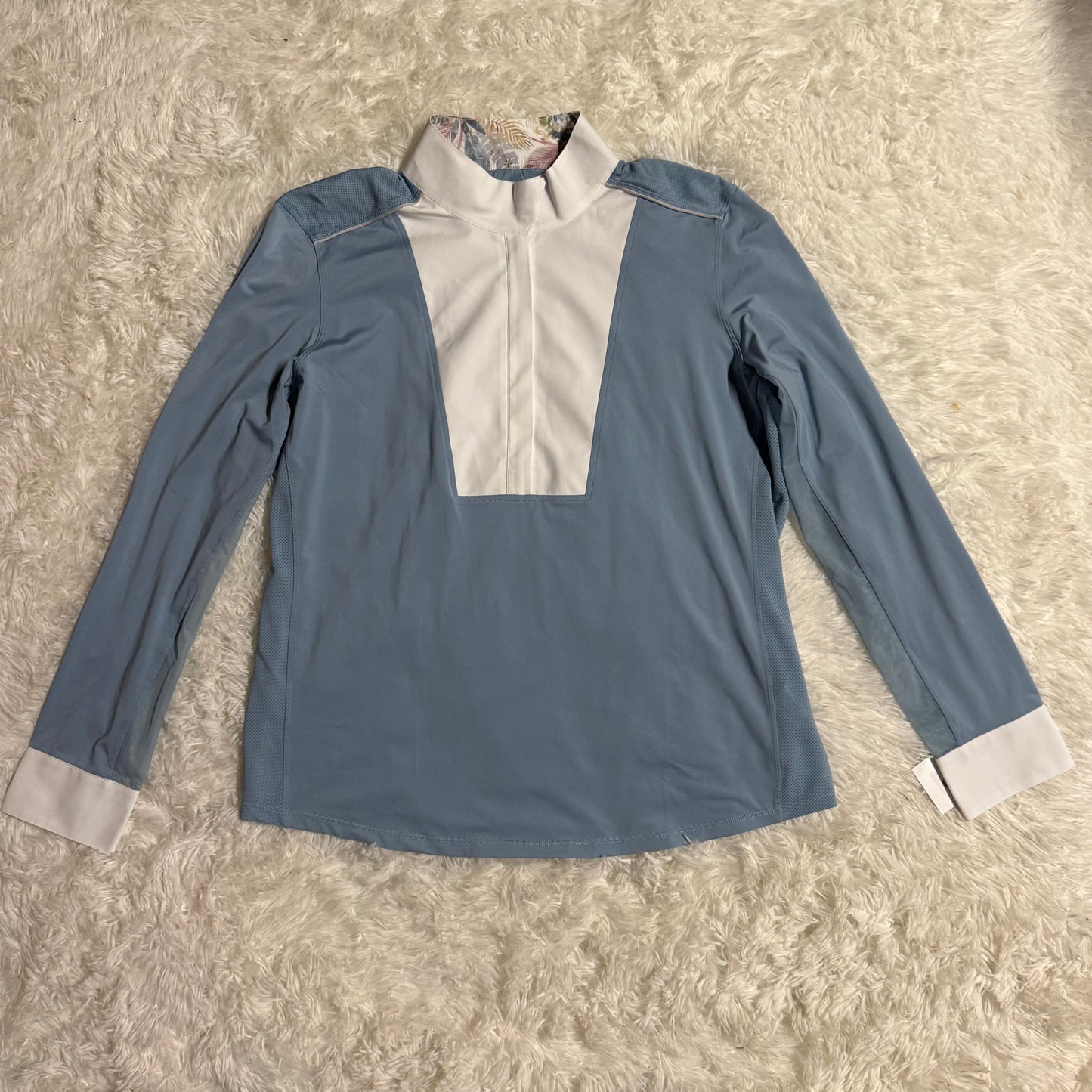 Women’s XXL Blue/White Chestnut Bay Long Sleeve Horseback Riding Show Shirt