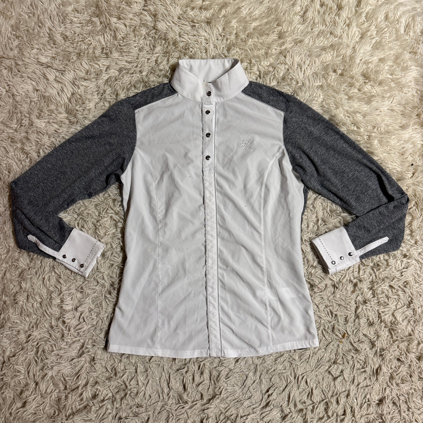 Women’s Large White/Grey Kingsland Long Sleeve Horseback Riding Show Shirt