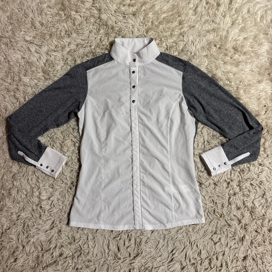 Women’s Large White/Grey Kingsland Long Sleeve Horseback Riding Show Shirt