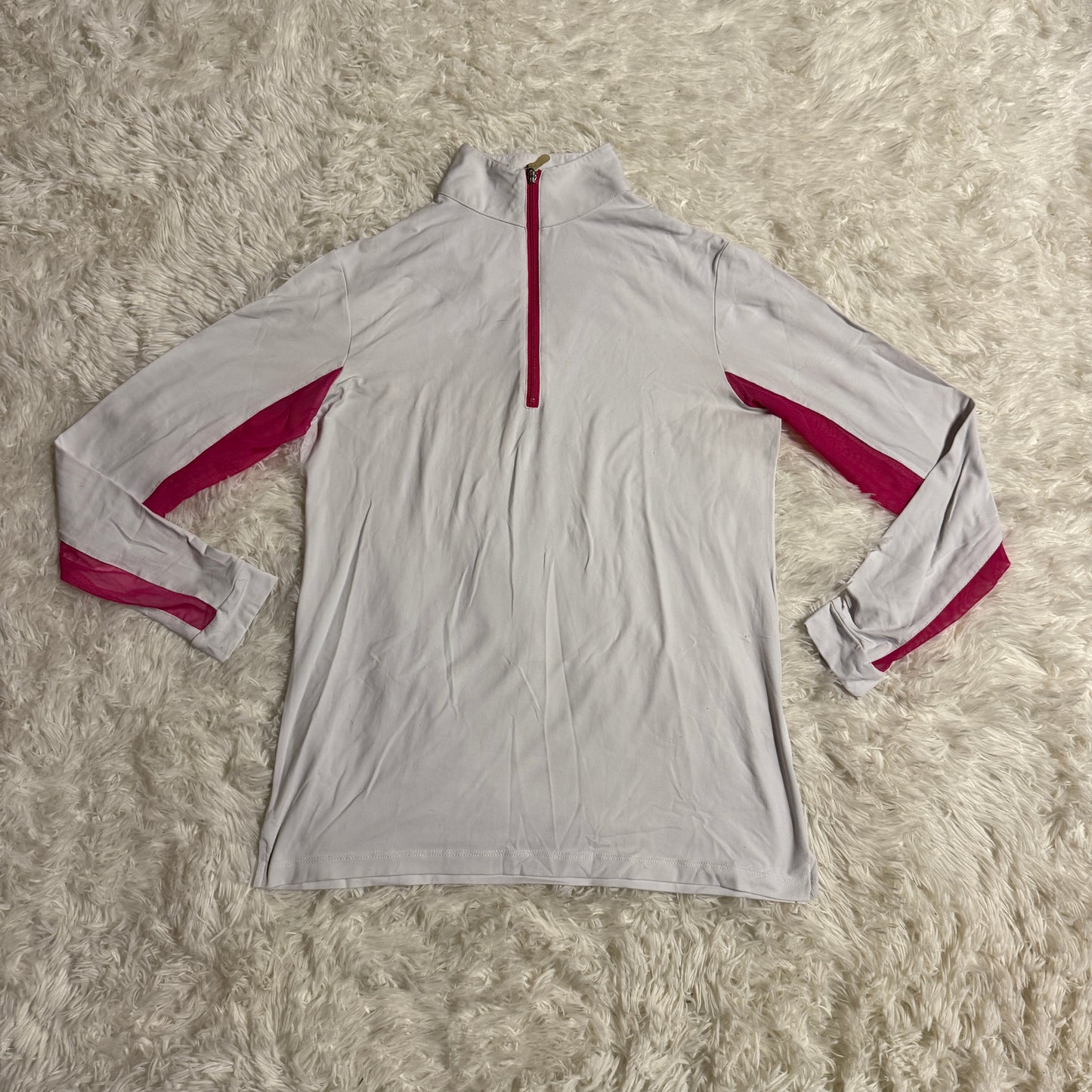 Women’s Small White/Pink Tailored Sportsman Long Sleeve Horseback Riding Sunshirt