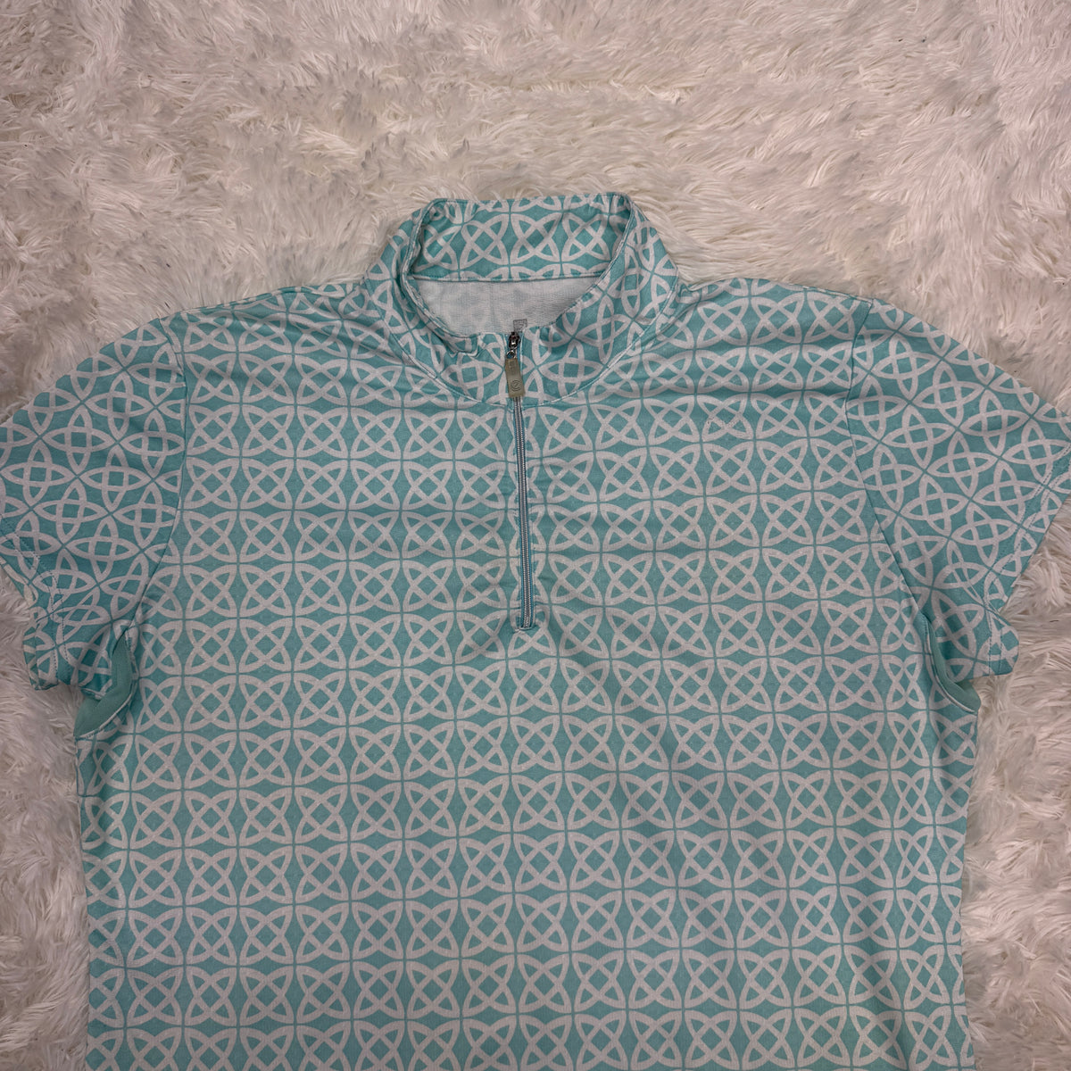 Women’s Large White/Blue Bette & Court Short Sleeve Horseback Riding Sunshirt