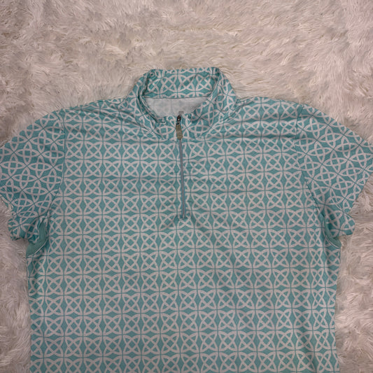 Women’s Large White/Blue Bette & Court Short Sleeve Horseback Riding Sunshirt