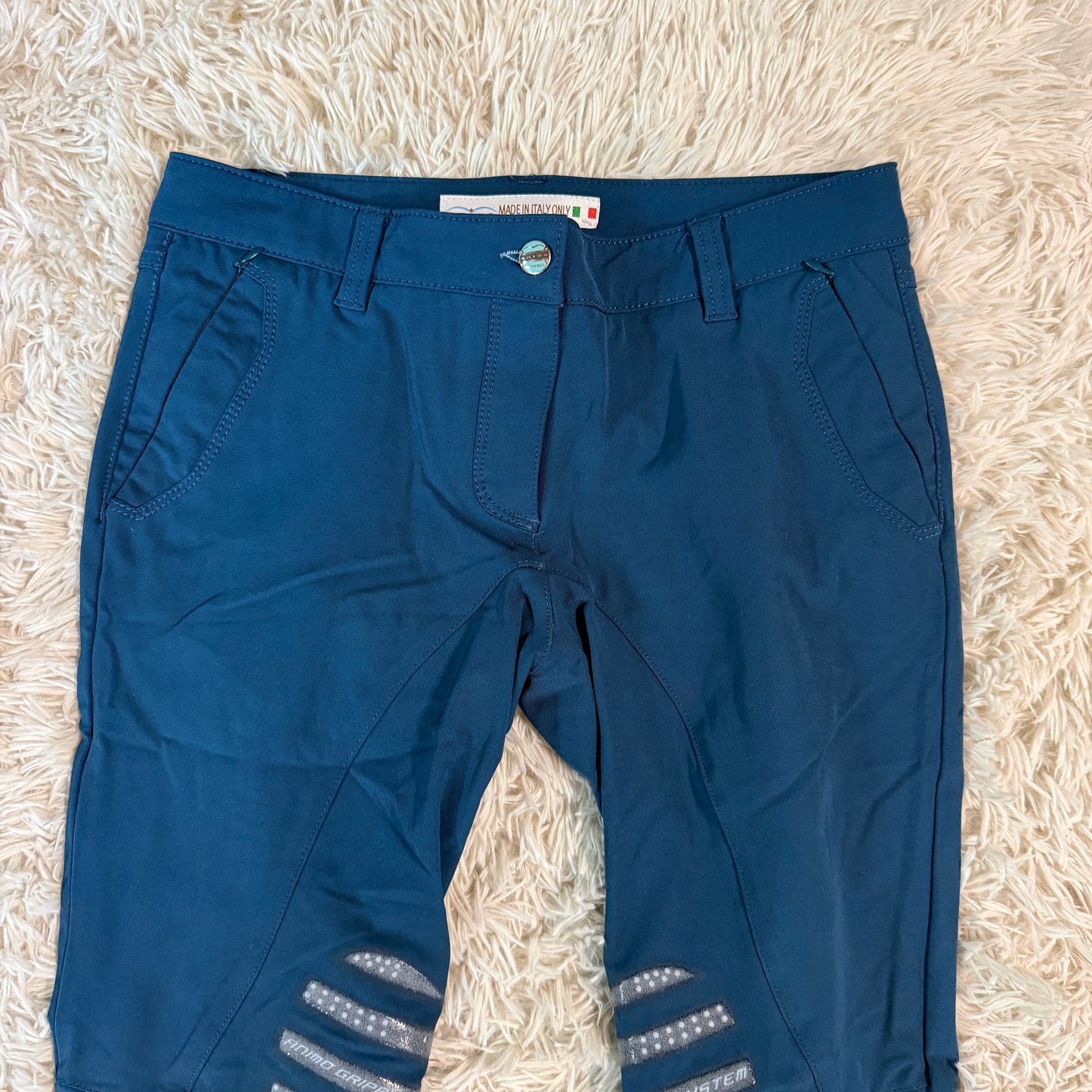 Women’s Size IT42 Blue Animo Knee Patch Horseback Riding Breeches. Good Condition.