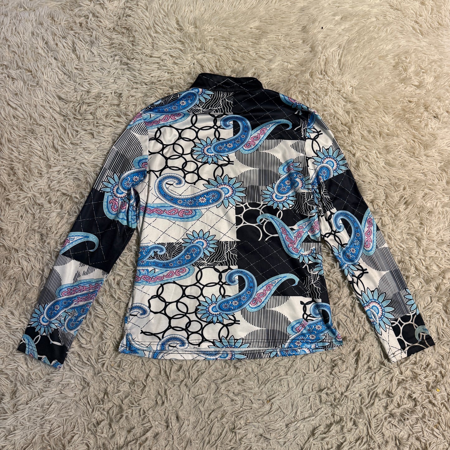 Women’s Medium Blue Pattern Acegolfs Long Sleeve Horseback Riding Sunshirt