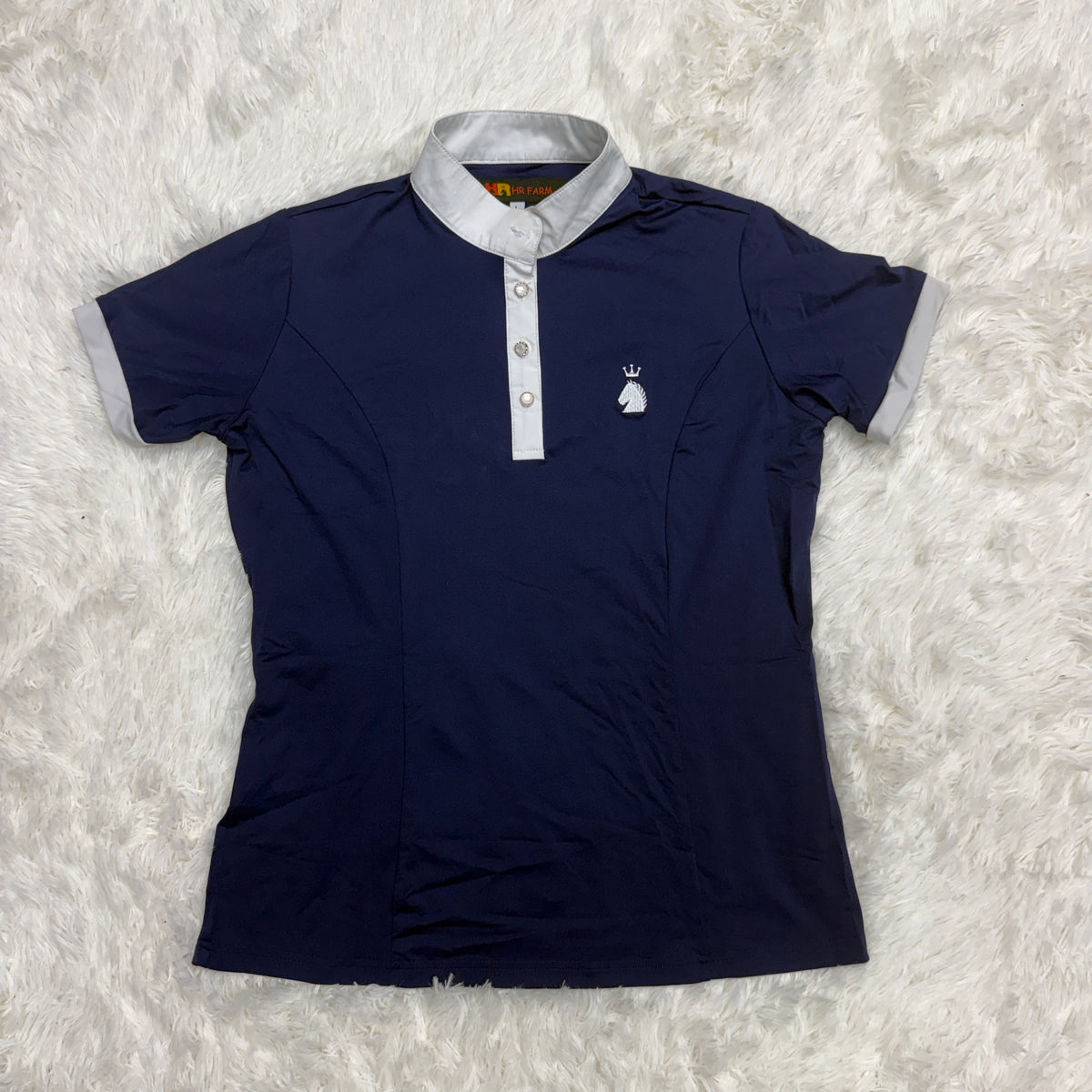 Women’s Large Navy HR Farm Short Sleeve Horseback Riding Show Shirt