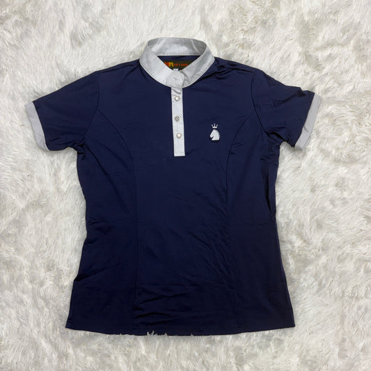 Women’s Large Navy HR Farm Short Sleeve Horseback Riding Show Shirt