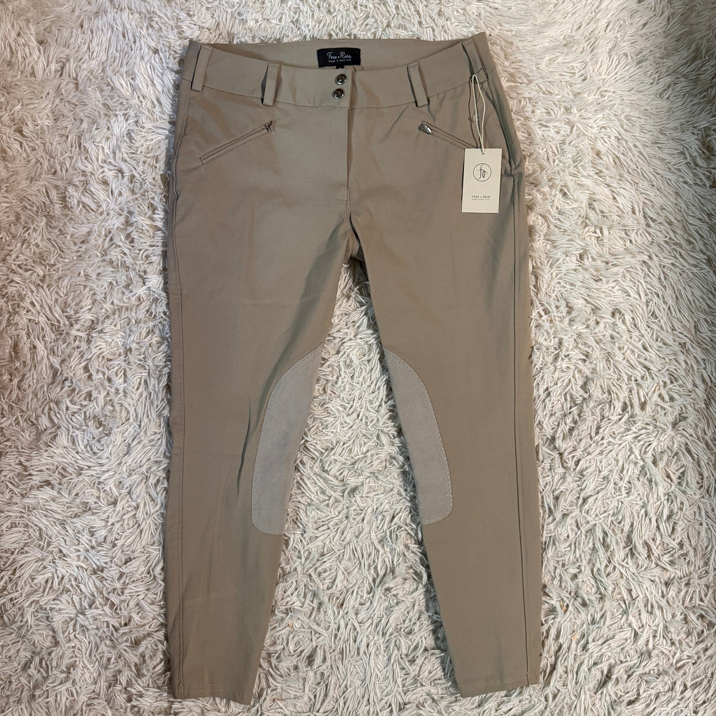 New Women’s Size 34R Tan Free Rein Knee Patch Horseback Riding Breeches