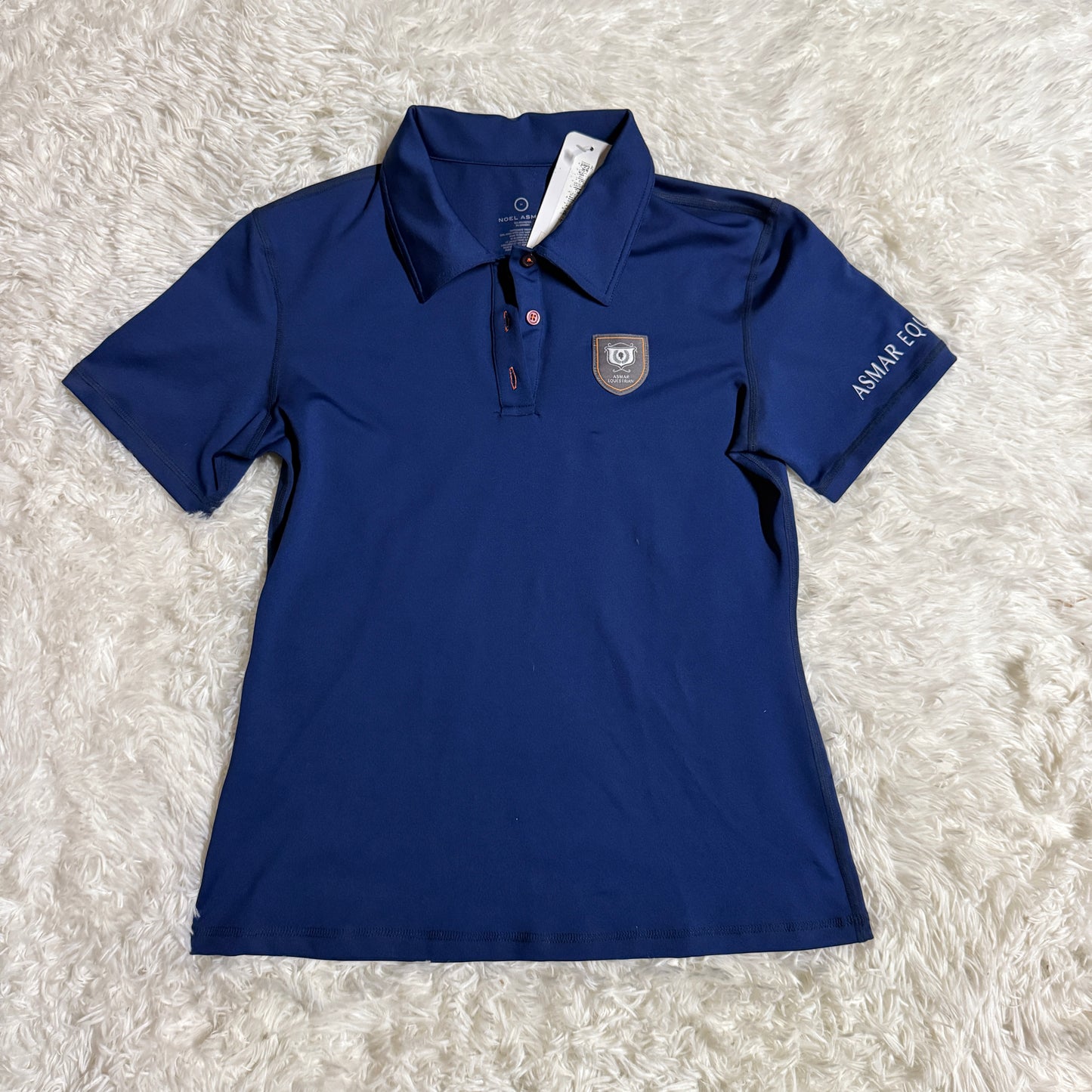 New Women’s Medium Blue Noel Asmar Short Sleeve Horseback Riding Polo Shirt