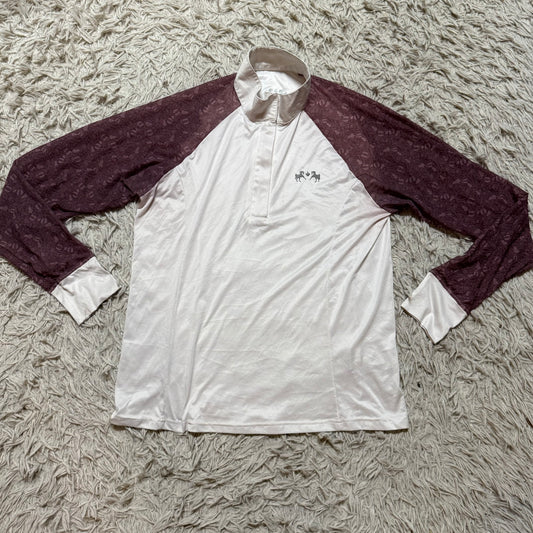 Women’s Large White/Burgundy Equine Couture Long Sleeve Horseback Riding Show Shirt