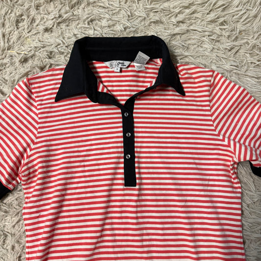 Women’s Medium Red Striped Goode Rider Short Sleeve Horseback Riding Polo Shirt