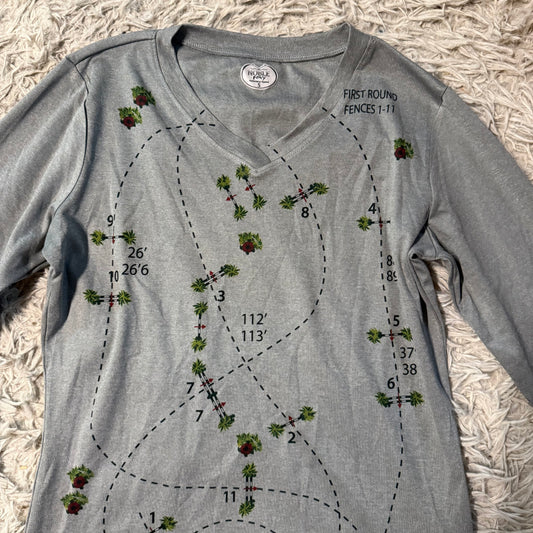 Women’s Small Grey Noble Hunter Jumper Course Pattern Horseback Riding Sunshirt