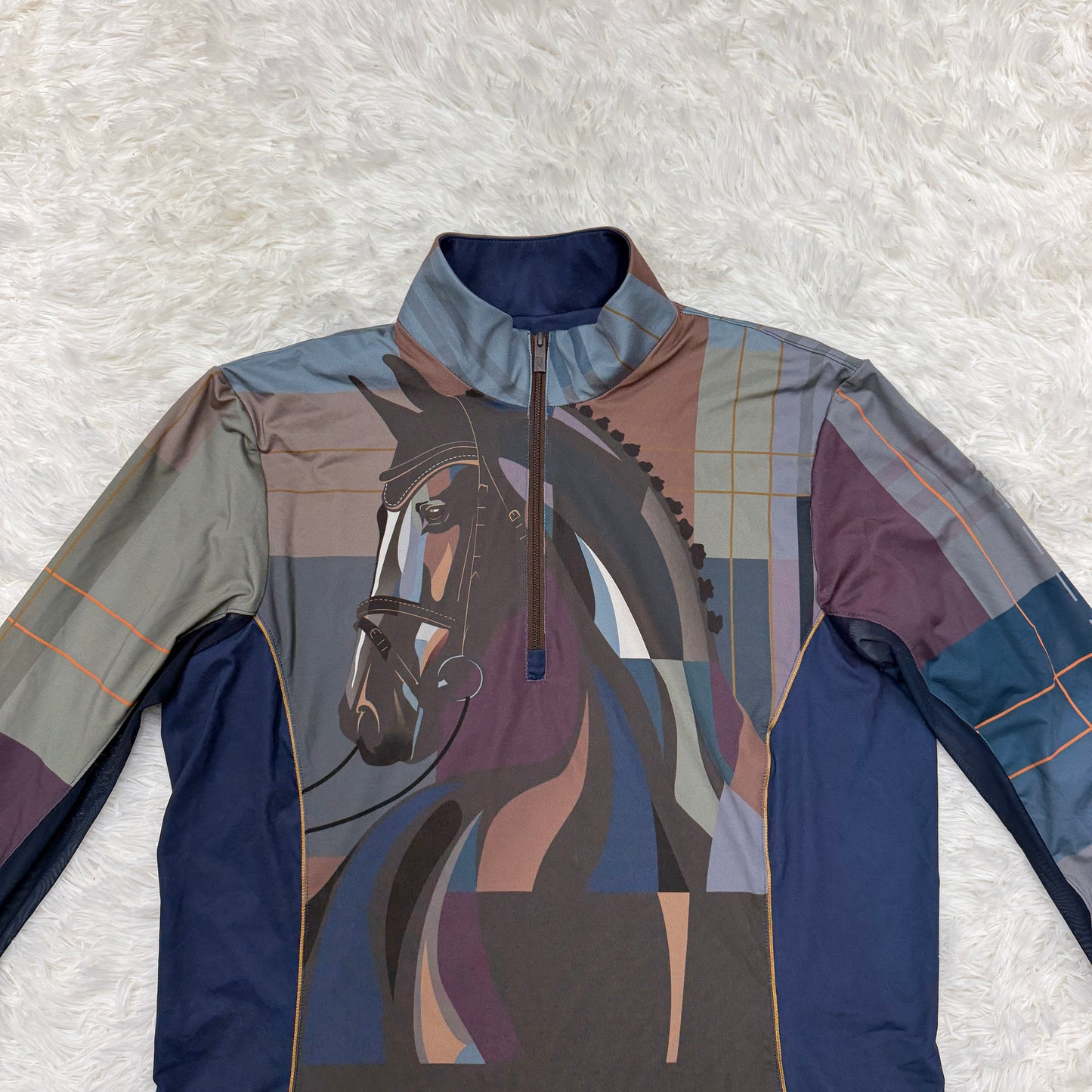Women’s XL Navy Horse Head Pattern Arista Long Sleeve Horseback Riding Sunshirt