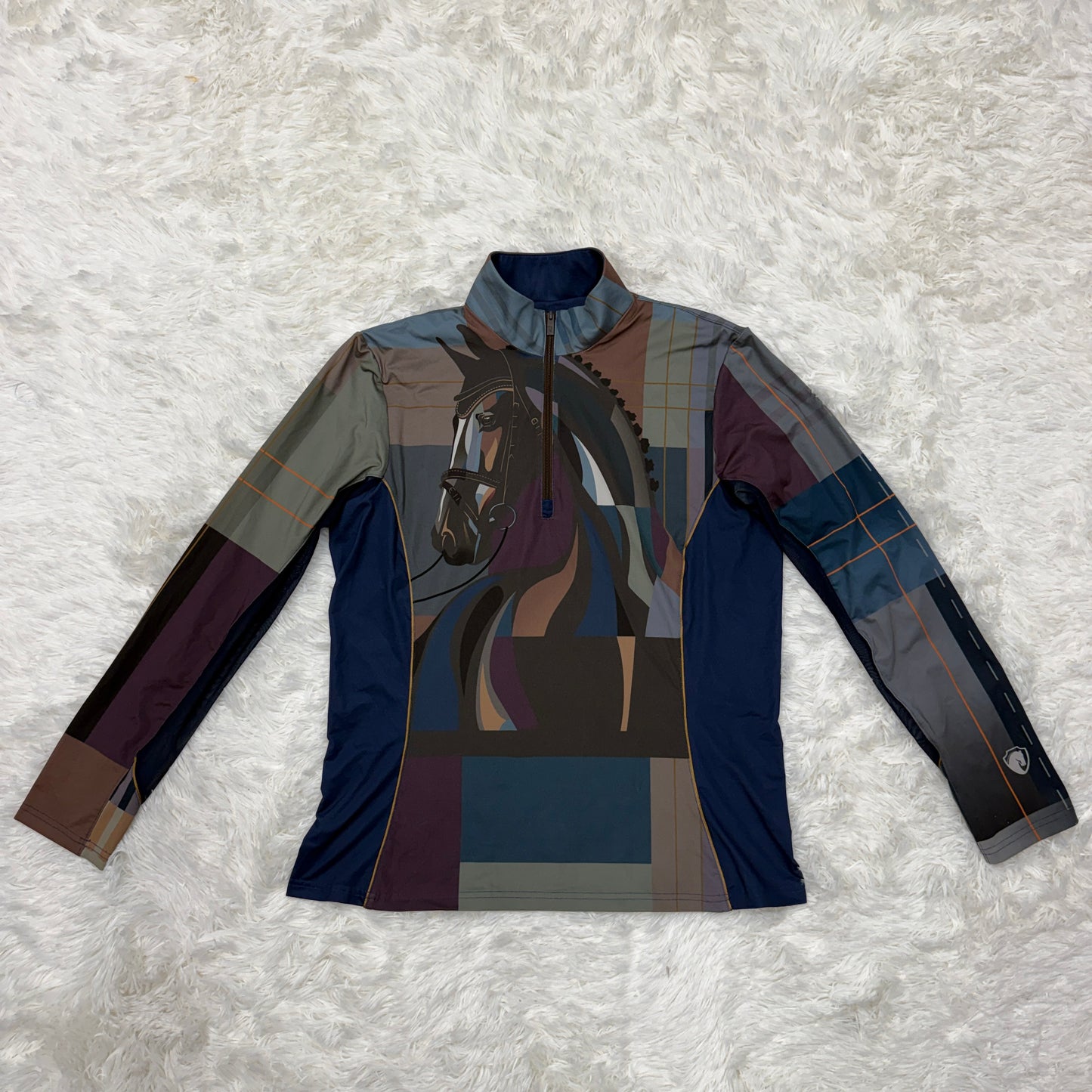 Women’s XL Navy Horse Head Pattern Arista Long Sleeve Horseback Riding Sunshirt