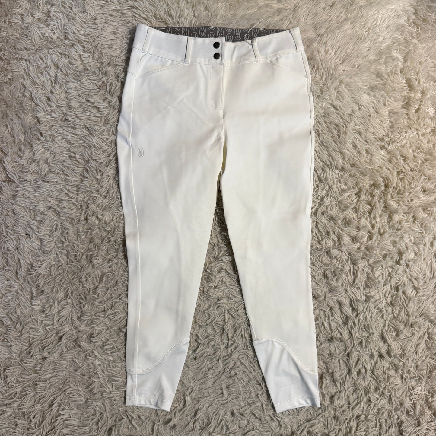 Women’s Size 30R White Weather Or Not Knee Patch Horseback Riding Rain Breeches