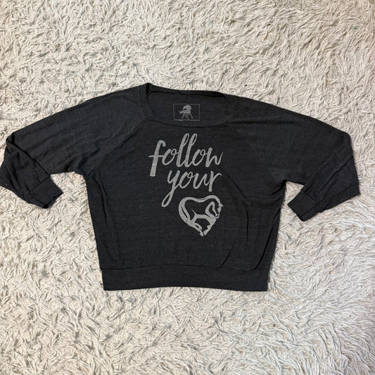 Women’s Medium Grey One Horse Follow Your Heart Horseback Riding Long Sleeve Top