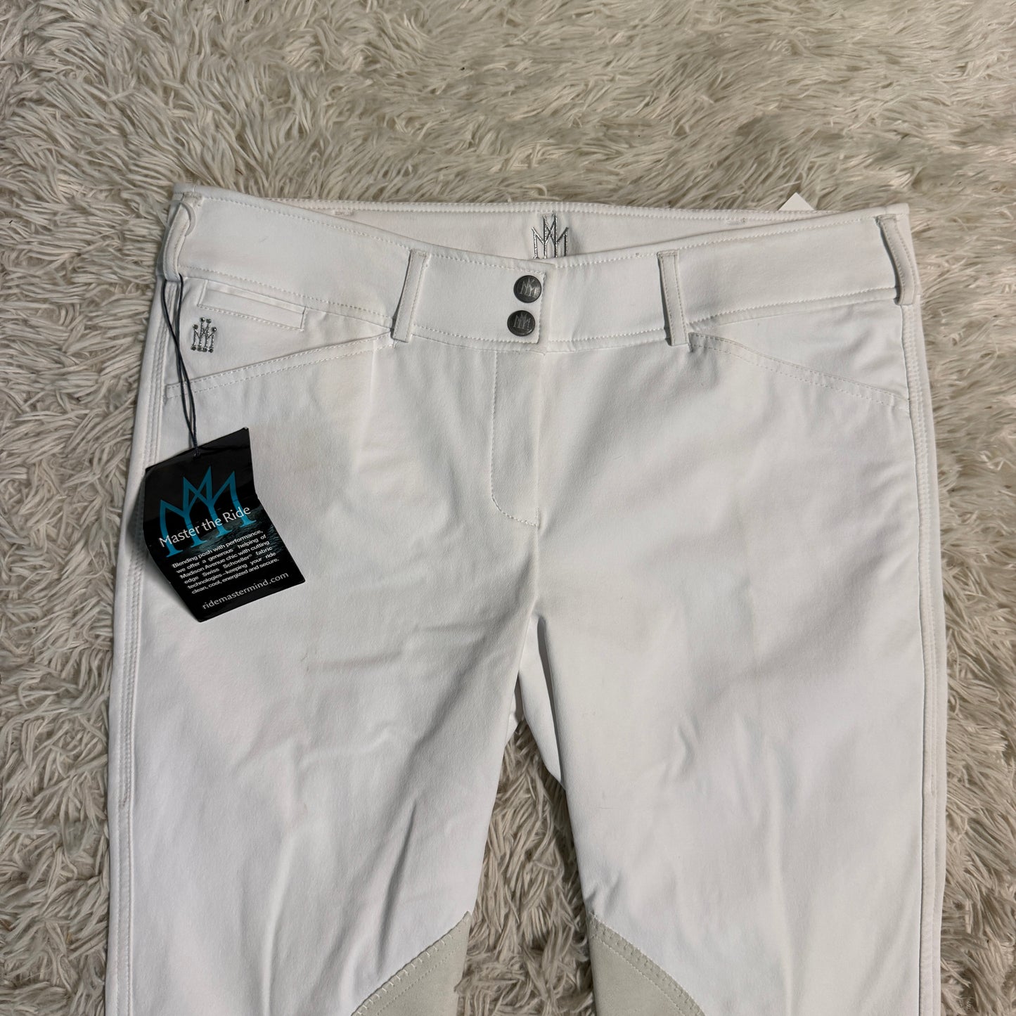 New Women’s Size 32R White Mastermind Knee Patch Horseback Riding Breeches