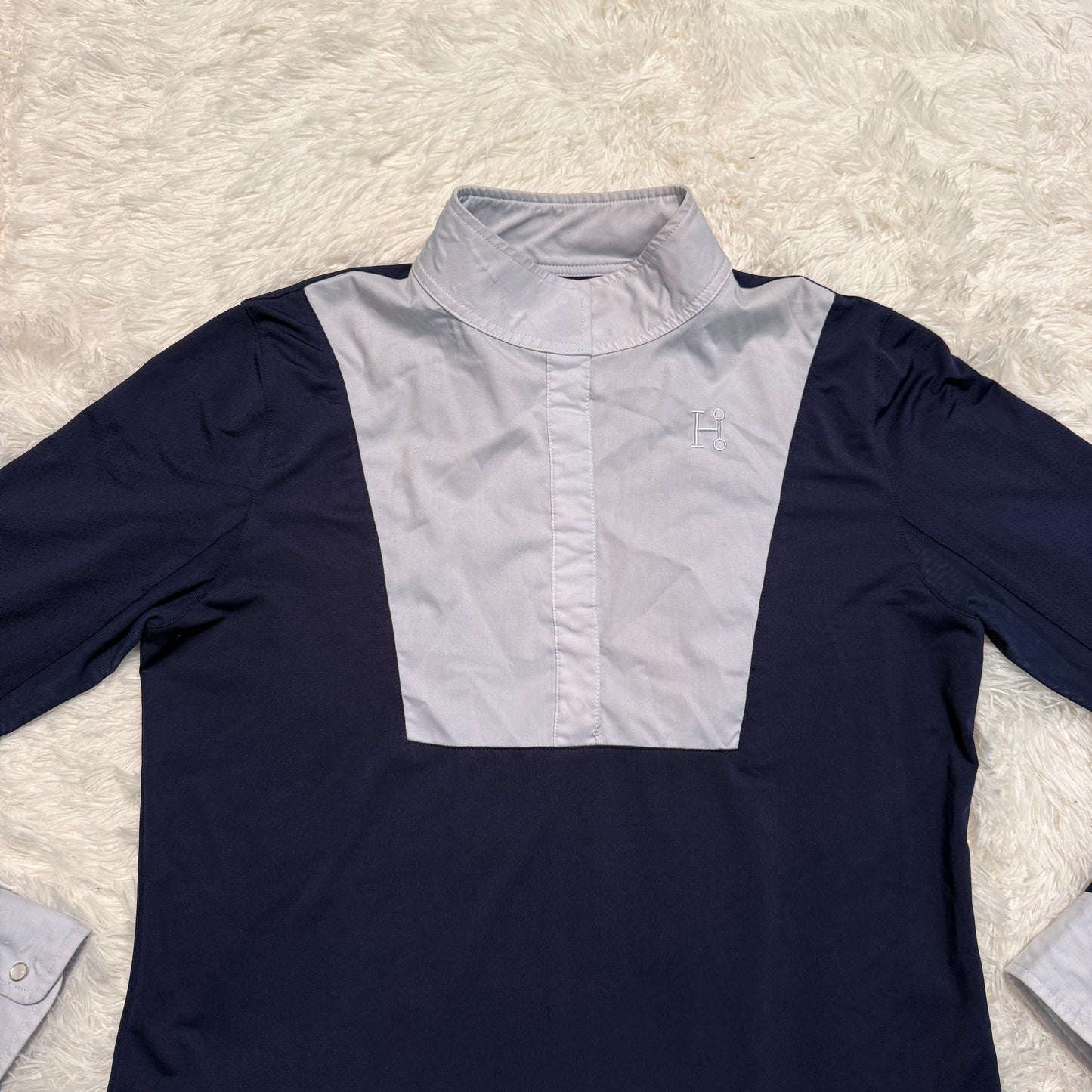 Women’s Large Navy/White Smartpak Long Sleeve Horseback Riding Show Shirt