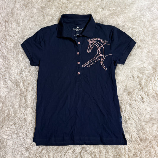 Women’s Large Navy Horseware Short Sleeve Horseback Riding Polo Shirt