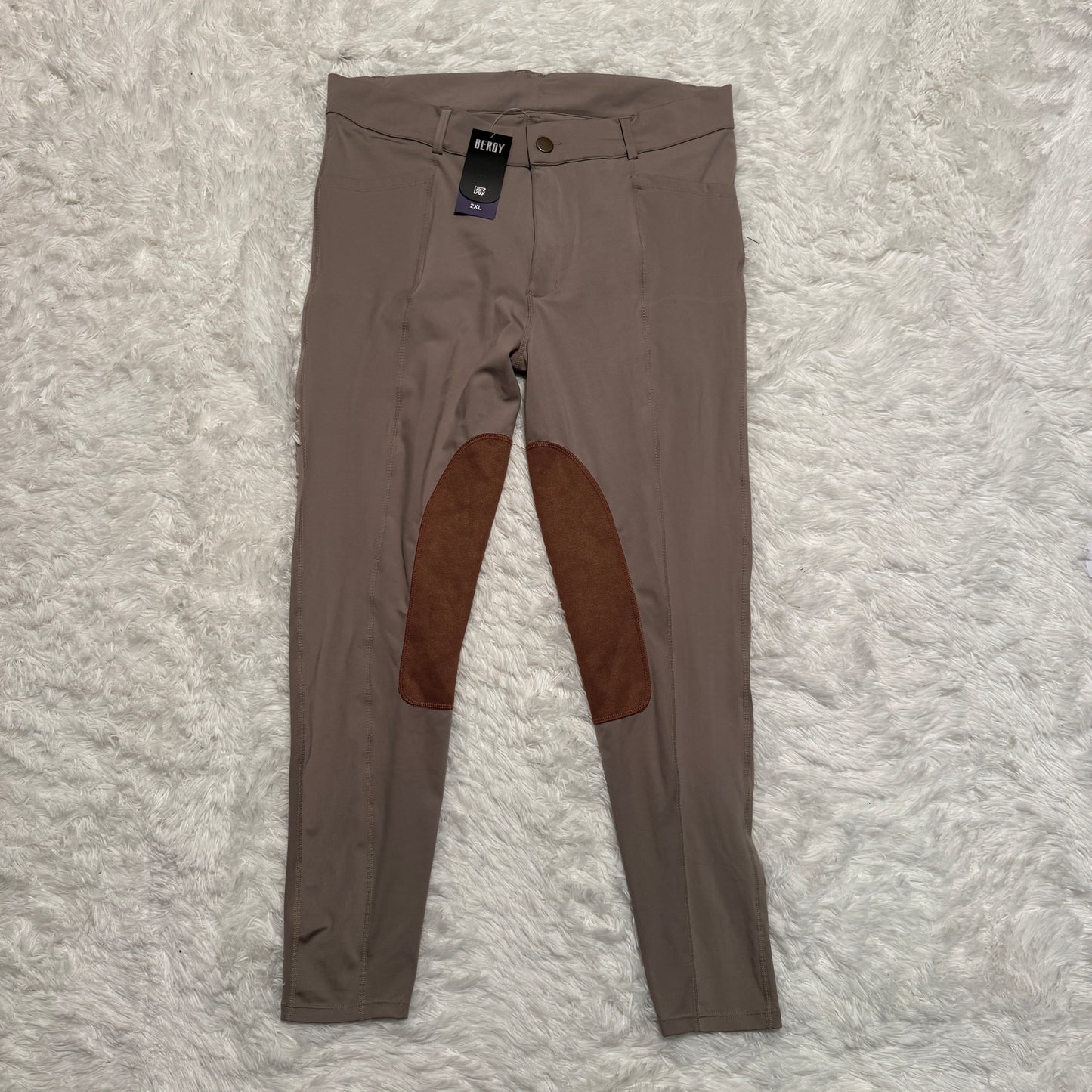 New Women’s Size 2XL Tan Beroy Knee Patch Horseback Riding Tights