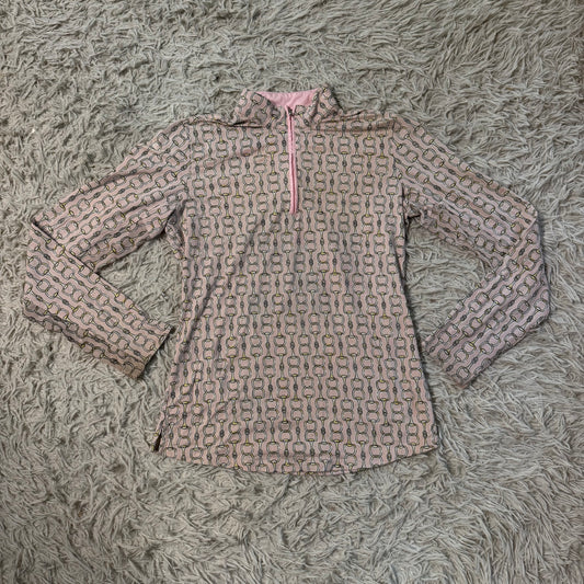 Women’s Medium Pink Bit Pattern SanSoliel Long Sleeve Horseback Riding Sunshirt