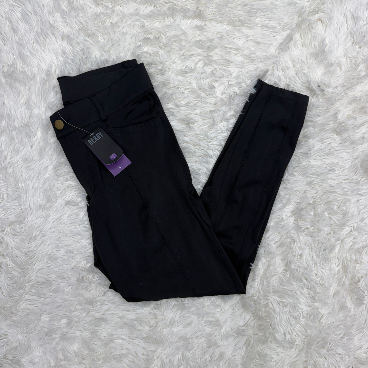 New Women’s Large Black Beroy Knee Patch Horseback Riding Tights