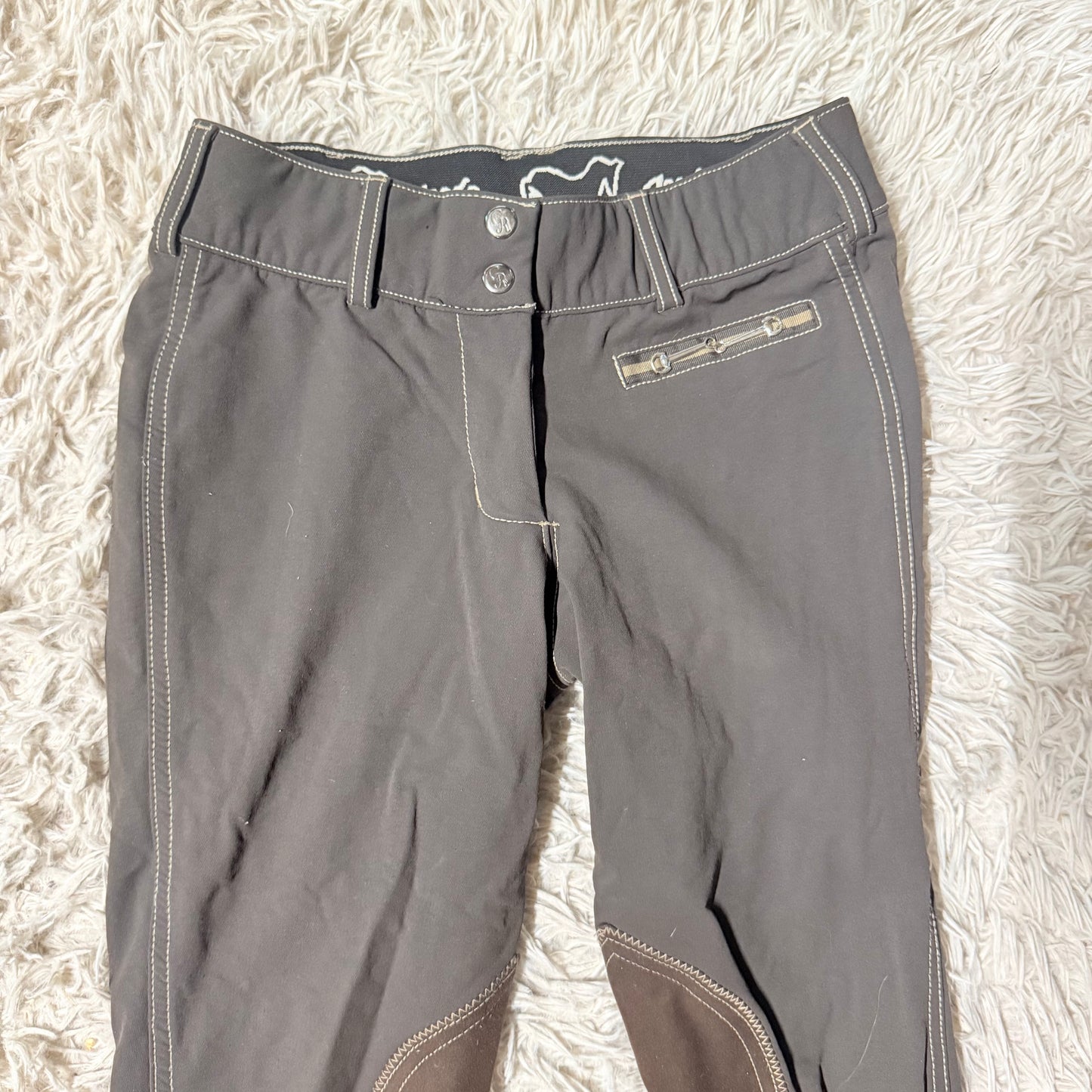 Women’s Size 26R Grey/Brown Goode Rider Knee Patch Horseback Riding Breeches