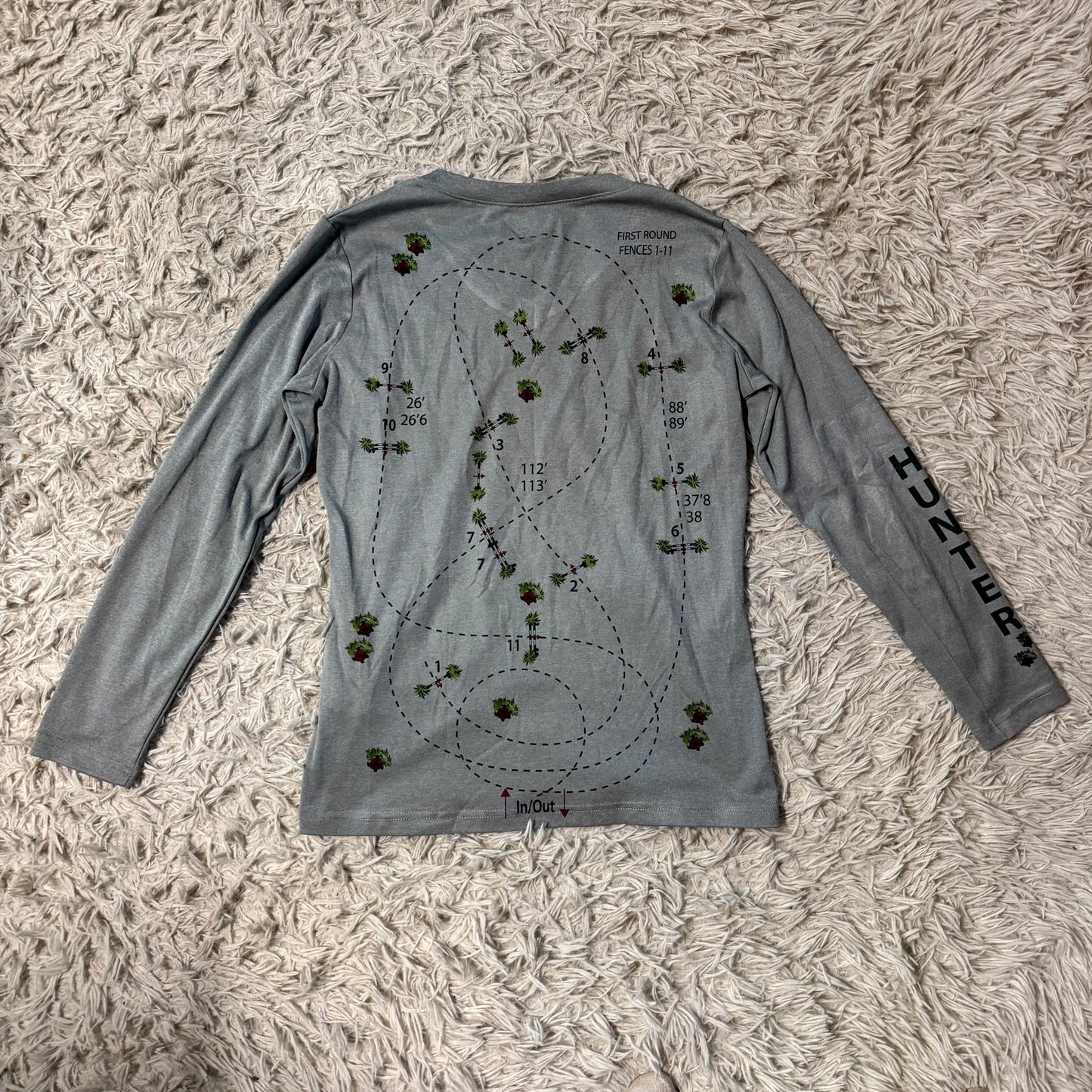 Women’s Small Grey Noble Hunter Jumper Course Pattern Horseback Riding Sunshirt