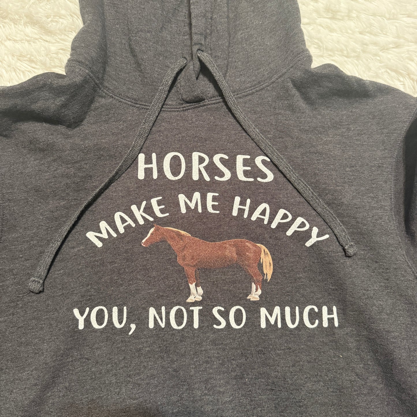 Women’s Medium Grey “Horses Make Me Happy” Horseback Riding Hooded Sweater