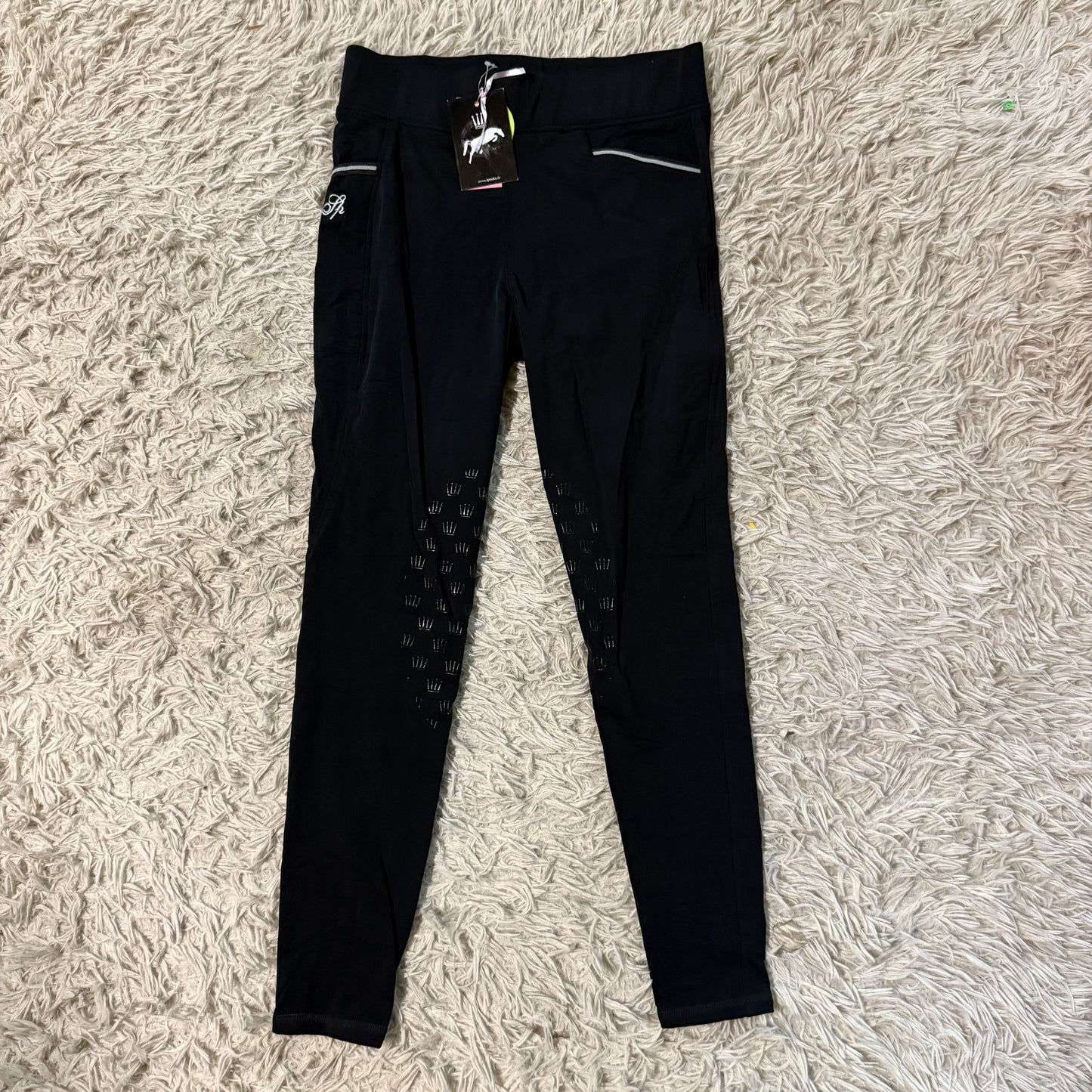 New Women’s XL Black Spooks Knee Patch Horseback Riding Tights Breeches