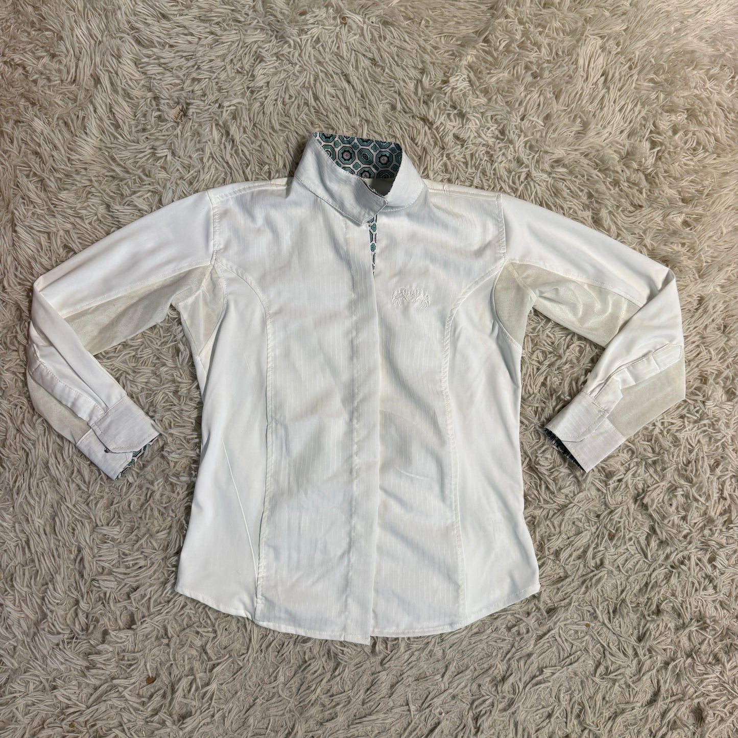 Child’s Size 10 White Equine Couture Long Sleeve Horseback Riding Show Shirt