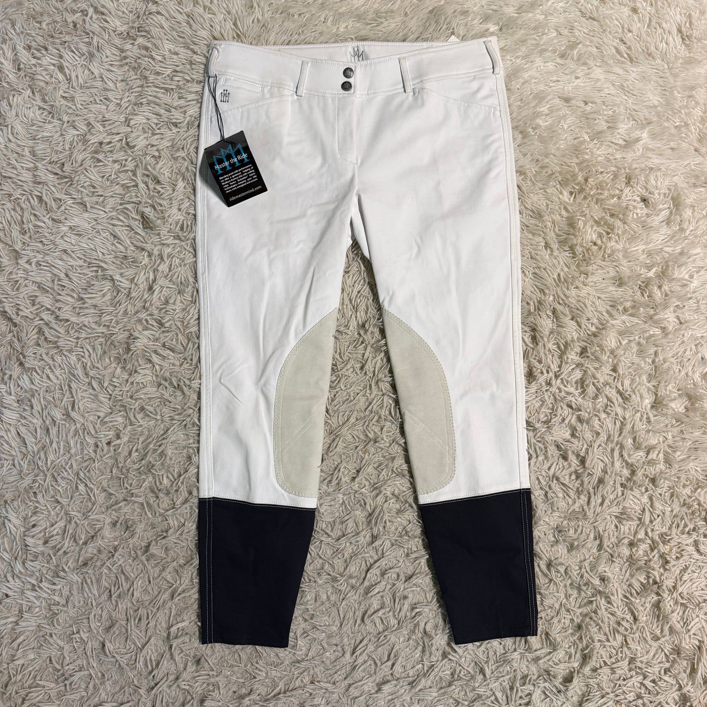 New Women’s Size 32R White Mastermind Knee Patch Horseback Riding Breeches
