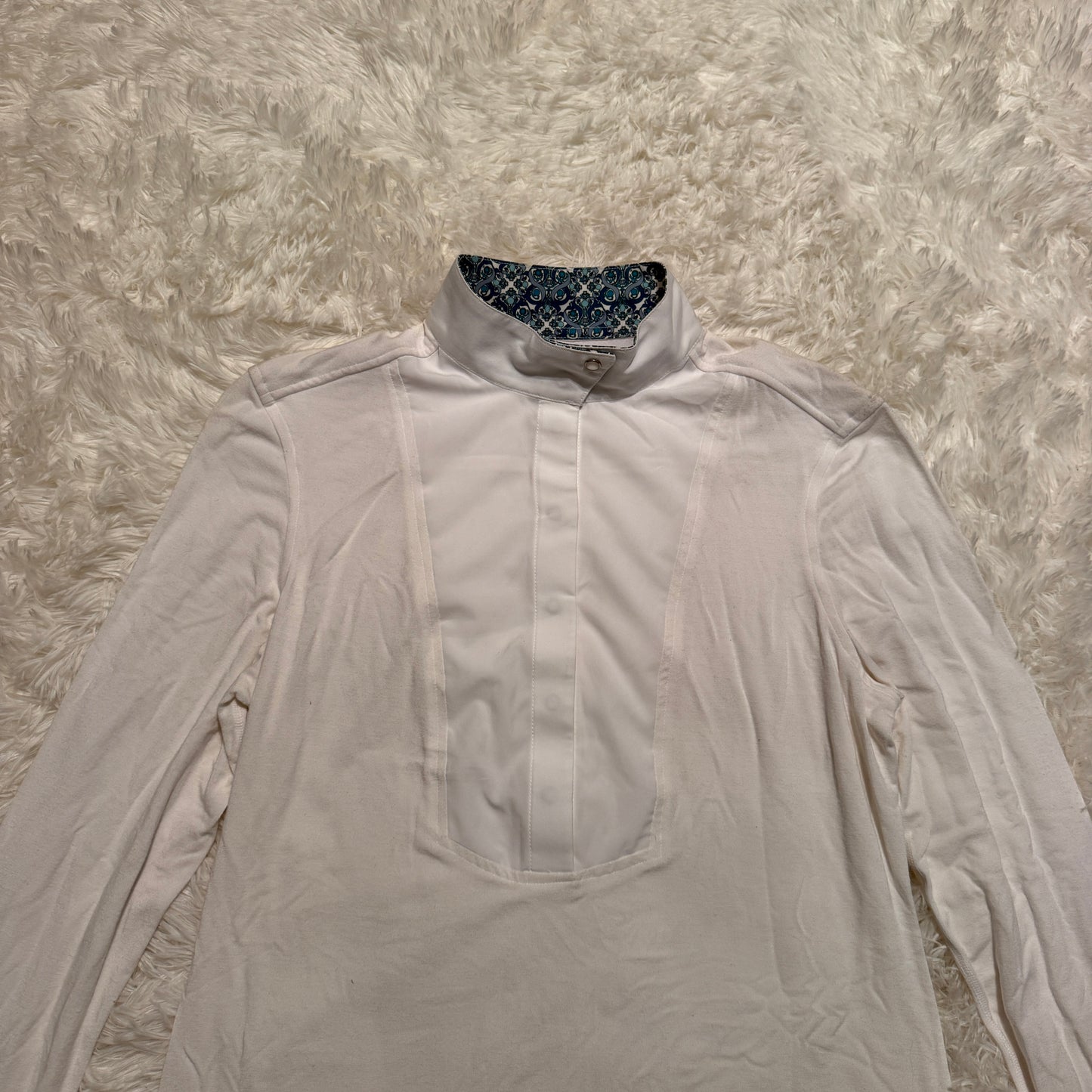 Women’s Large White Chestnut Bay Long Sleeve Horseback Riding Show Shirt