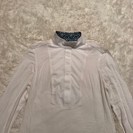 Women’s Large White Chestnut Bay Long Sleeve Horseback Riding Show Shirt