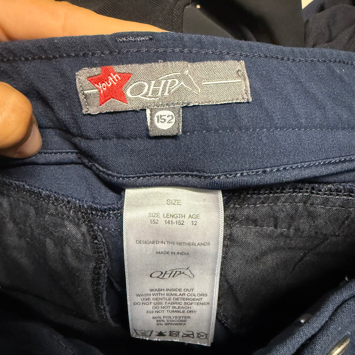 Child’s Size 12 Years Navy QHP Knee Patch Horseback Riding Breeches