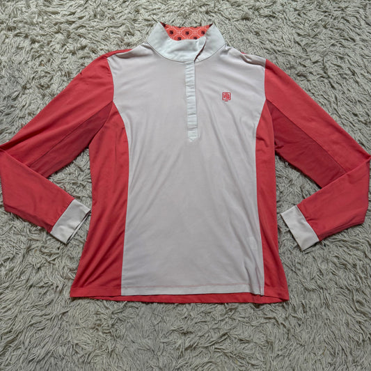 Women’s Large Coral/White Romfh Long Sleeve Horseback Riding Show Shirt