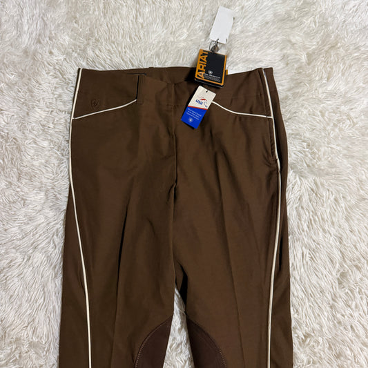 New Women’s Size 30L Brown Ariat Side Zip Knee Patch Horseback Riding Breeches