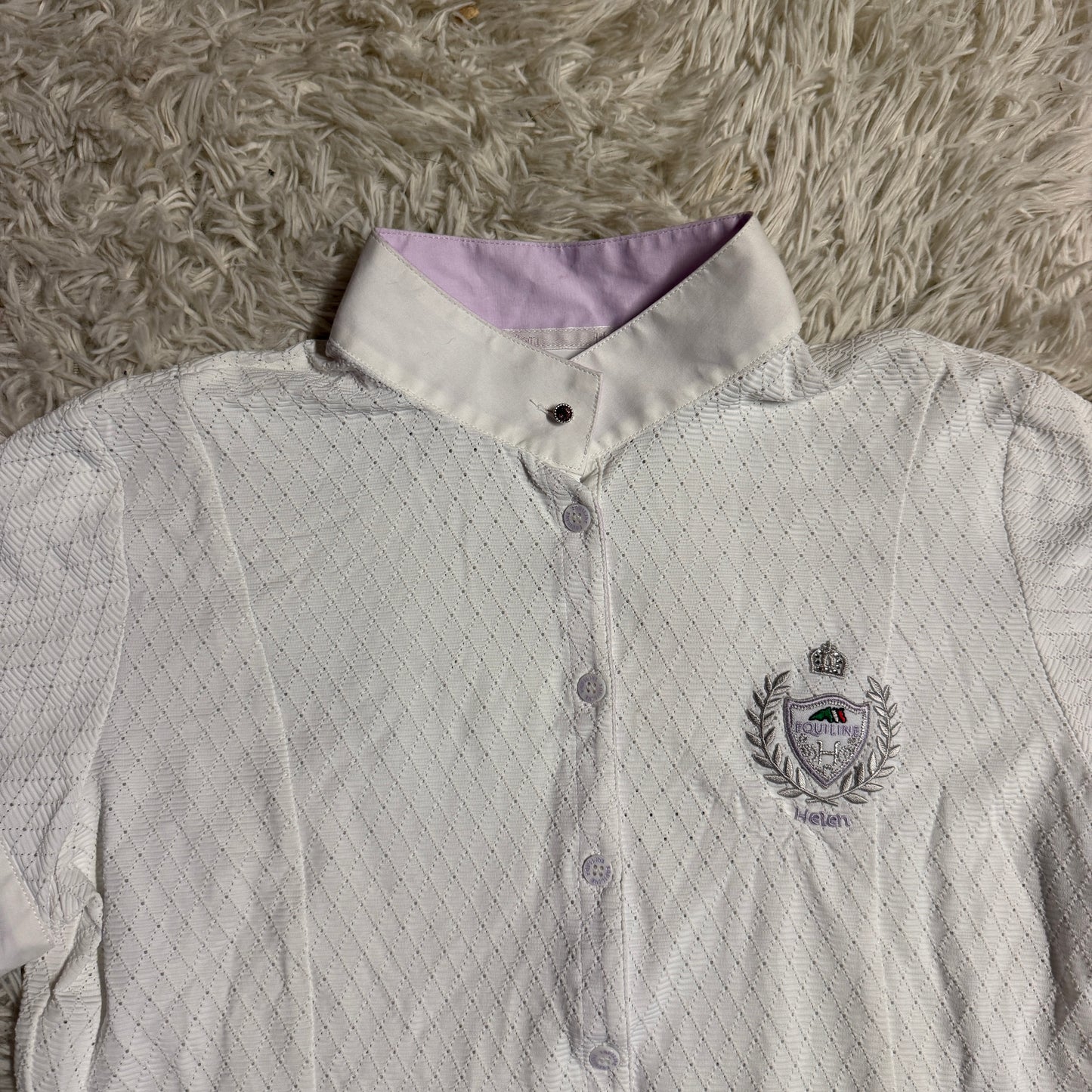 Women’s Size IT46 White Equiline Helen Short Sleeve Horseback Riding Show Shirt