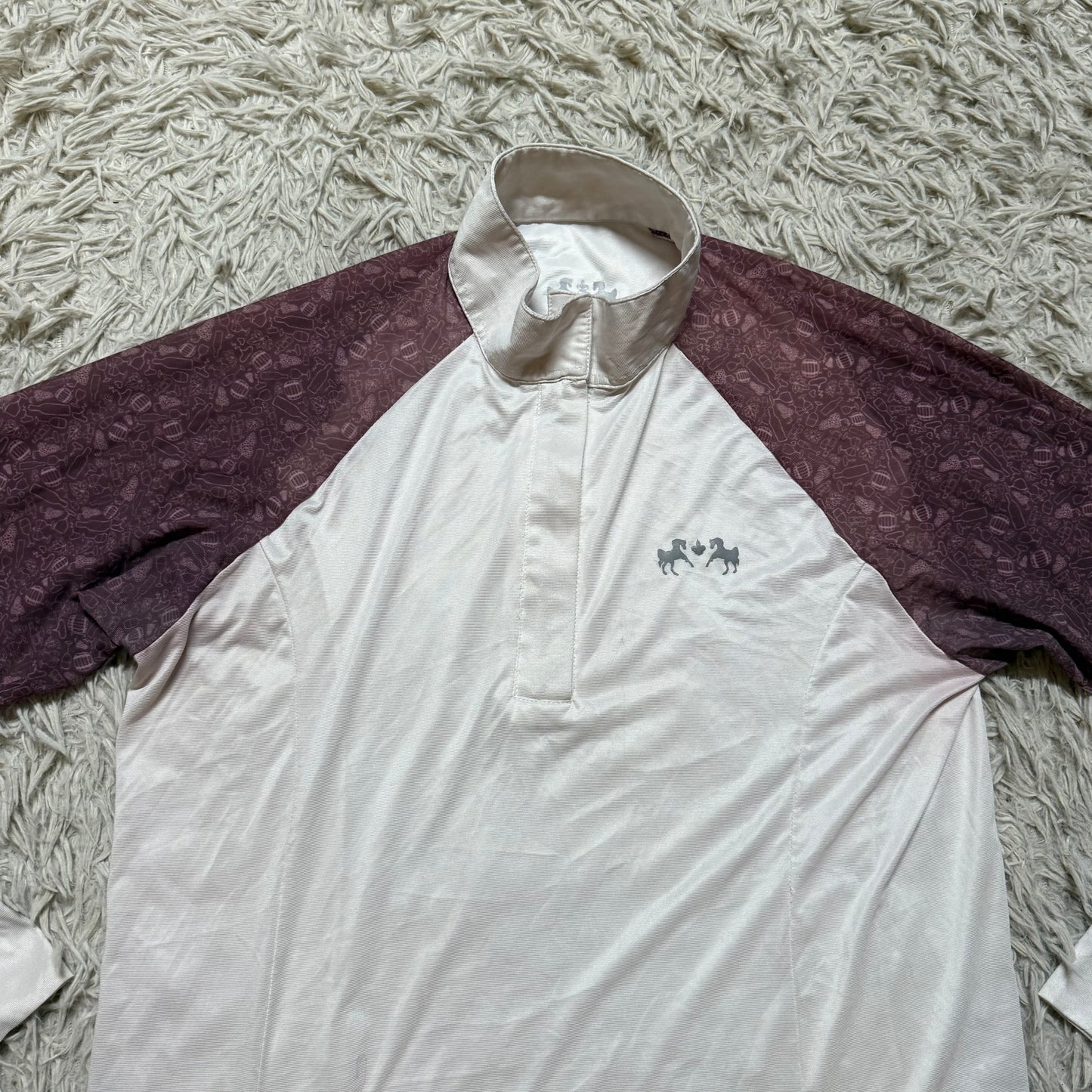 Women’s Large White/Burgundy Equine Couture Long Sleeve Horseback Riding Show Shirt