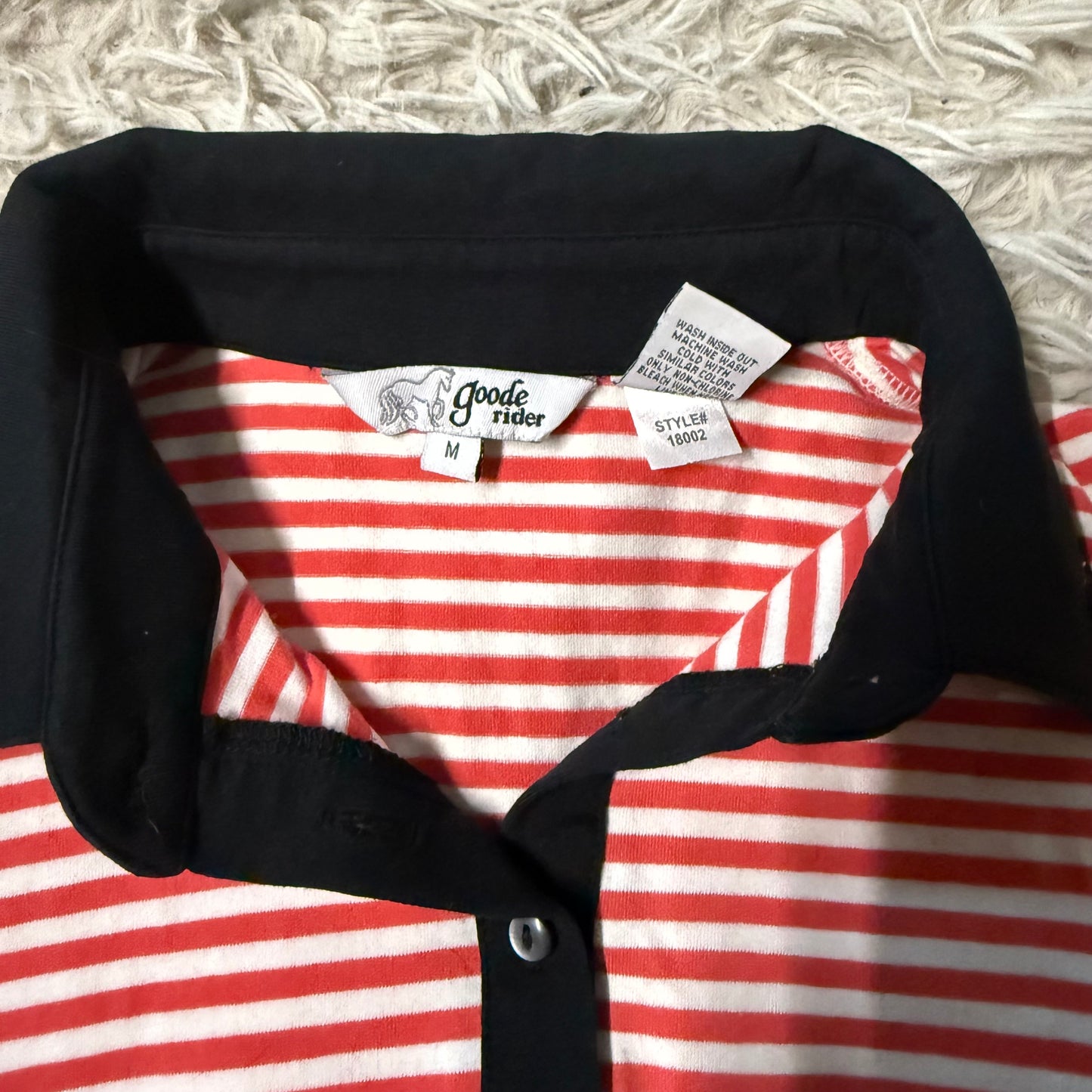 Women’s Medium Red Striped Goode Rider Short Sleeve Horseback Riding Polo Shirt