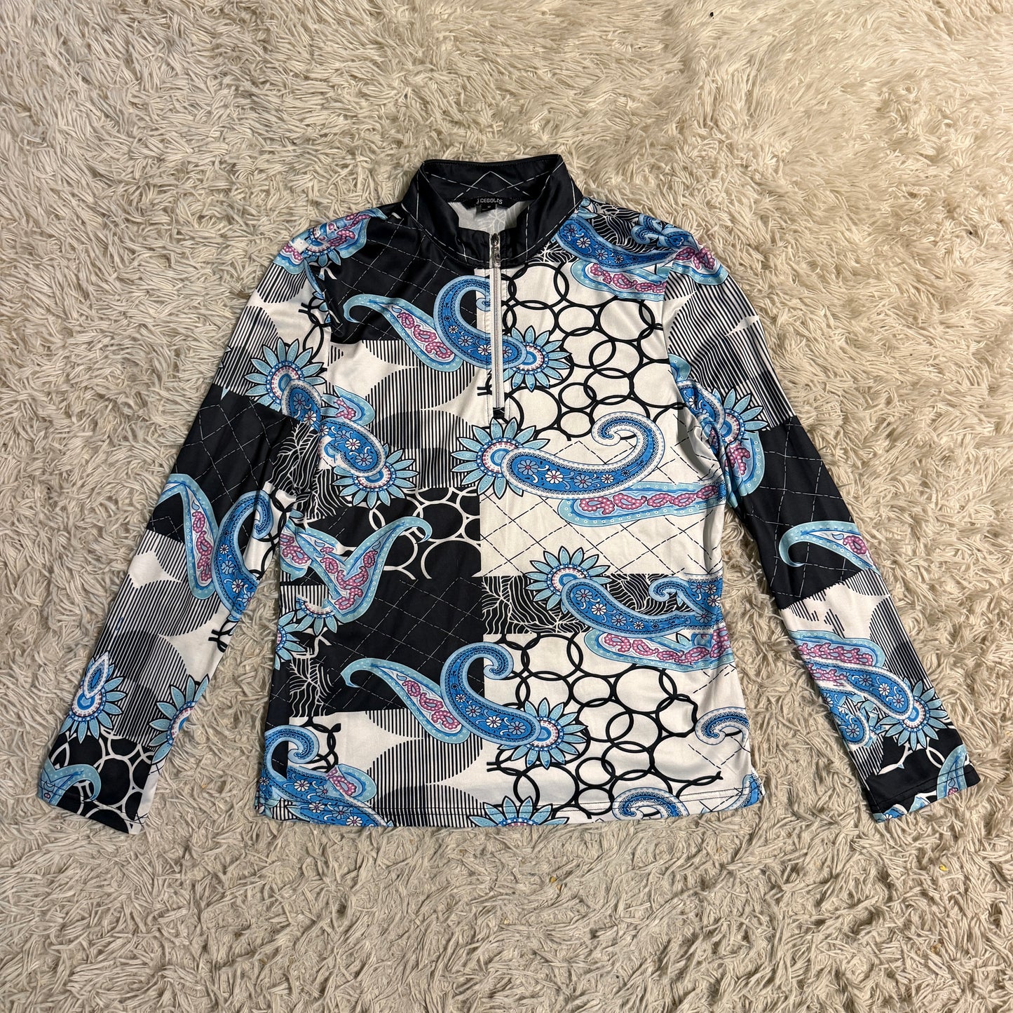 Women’s Medium Blue Pattern Acegolfs Long Sleeve Horseback Riding Sunshirt